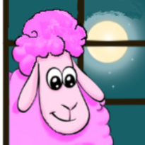 Sheepy™ | The Original Cotton Candy Lamb from the Dreamworld Sheepy, the pink Cotton Candy Lamb, peeks into a cozy bedroom from the Dreamworld as the moon glows outside the window, ready to share a gentle bedtime adventure.